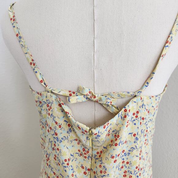 90s Express Yellow Blue Red Floral Romper Skort Dress Mini Spaghetti Strap S - Picture 6 of 9
